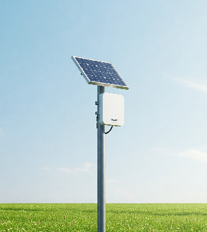 Long-range WiFi antenna mounted on a pole for rural properties
